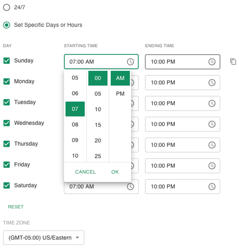 Dayparting Settings v3